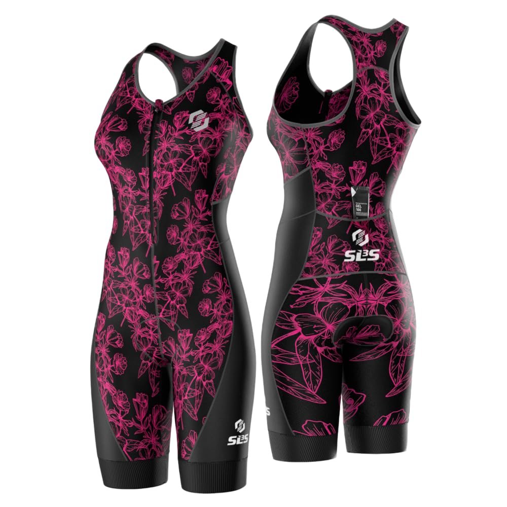 SLS3 Triathlon Suits Women Sleeveless Trisuit Women - Premium FX Fabric, Tri Suit Womens Triathlon Suit, No Shelf Bra (Elektra, Large)