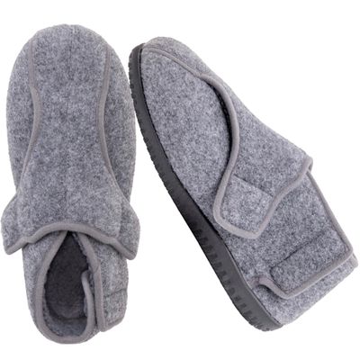 EUROPEAN SOFTEST Mens Extra Wide Sherpa Slippers with Front & Side Adjustable Opening, Memory Foam Support, Indoor/Outdoor Non-Slip Sole, Cozy Warm Lining for Sensitive or Diabetic Feet