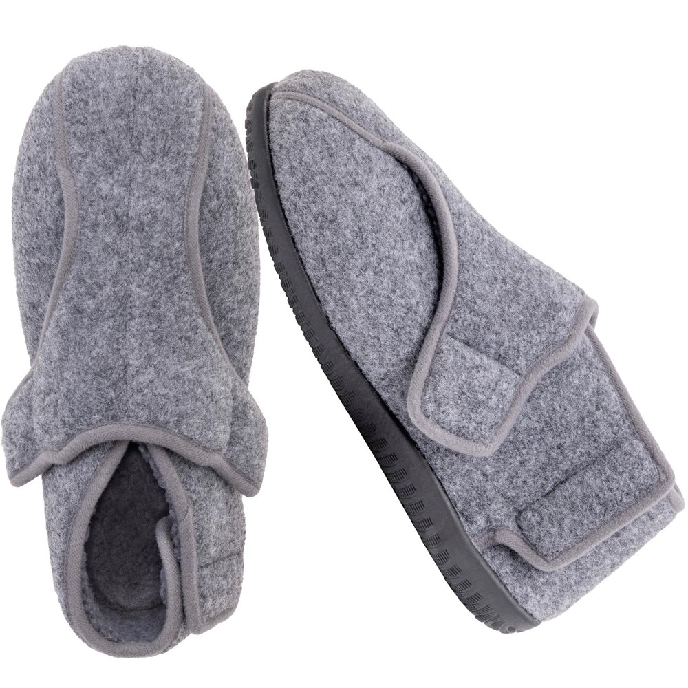 EUROPEAN SOFTEST Mens Extra Wide Sherpa Slippers with Front & Side Adjustable Opening, Memory Foam Support, Indoor/Outdoor Non-Slip Sole, Cozy Warm Lining for Sensitive or Diabetic Feet