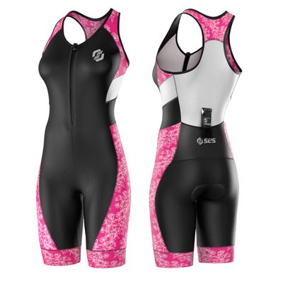 SLS3 Triathlon Suits Women  Sleeveless Trisuit Women - Premium FX Fabric, Tri Suit Womens Triathlon Suit, No Shelf Bra (Pink Rose, Large)