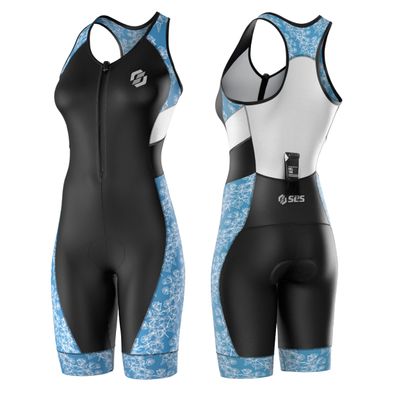 SLS3 Triathlon Suits Women  Sleeveless Trisuit Women - Premium FX Fabric, Tri Suit Womens Triathlon Suit, No Shelf Bra (Blue Rose, X-Small)