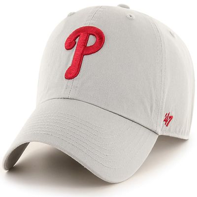 47 Brand MLB Gray Team Color Primary Logo Clean Up Adjustable Baseball Cap Hat, Adult One Size Fits All - Philadelphia Phillies Gray Team Color