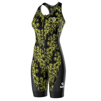 SLS3 Triathlon Suits Women  Sleeveless Trisuit Women - Premium FX Fabric, Tri Suit Womens Triathlon Suit, No Shelf Bra (Primrose Outline, X-Small)