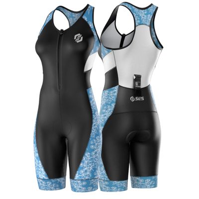 SLS3 Triathlon Suits Women Sleeveless Trisuit Women - Premium FX Fabric, Tri Suit Womens Triathlon Suit, No Shelf Bra (Blue Rose, Medium)