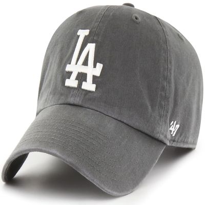 47 MLB Charcoal Team Color Primary Logo Clean Up Adjustable Hat Cap, Adult One Size - Los Angeles Dodgers - Charcoal