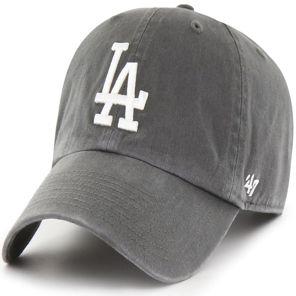 47 MLB Charcoal Team Color Primary Logo Clean Up Adjustable Hat Cap, Adult One Size - Los Angeles Dodgers - Charcoal