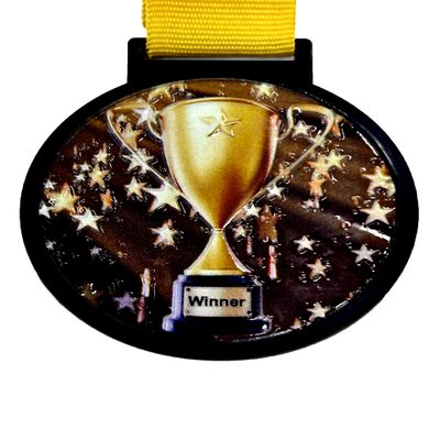 10 Pack of Large 2.25 Inch 1st Place Winner Champion Trophy Cup Award Medals with Attached Neck Ribbons Medal Trophies Gift Prize Team Black Gold Star UV First Participant Player Event Gold Victory