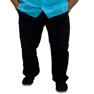 short fin Men's Drawstring Linen Pants (Black 42x30 L8022)