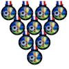 10 Pack of Large 2.25 Inch Soccer Award Medals with Attached Neck Ribbons Trophy Medal Trophies Gift Prize Team Black Gold Star UV view 1