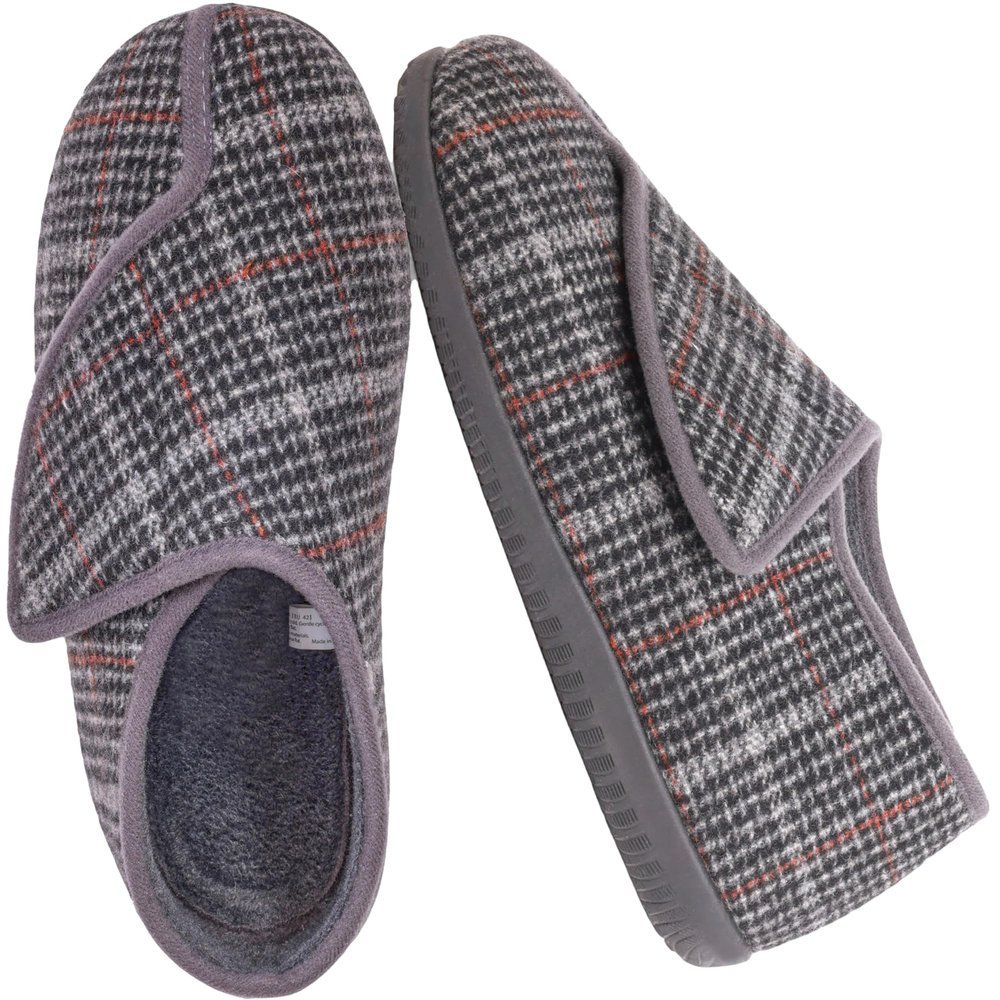 EUROPEAN SOFTEST Mens Extra Wide Tartan Slippers with Adjustable Side Opening, Memory Foam Cushioning, Warm Fleece Lining, Indoor/Outdoor Non-Slip Sole, Comfort for Wide or Sensitive Feet