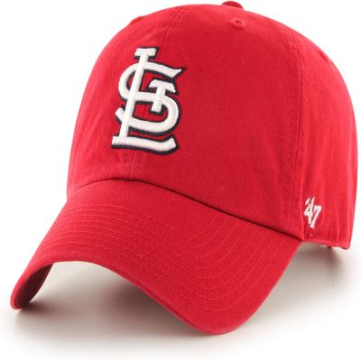 47 Brand MLB Team Color Home Primary Logo Clean Up Adjustable Baseball Cap Hat, Adult One Size Fits All - St Louis Cardinals Red
