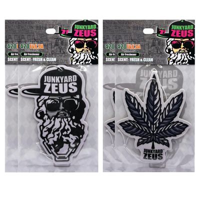 Black and White BW Junkyard Zeus Logo and 420 Fresh Smoked Leaf Combo Package Odin God of Old New Scent Scented Smell Car Truck SUV Vehicle Room Office Rear View Mirror Hanging Paper Air Freshener