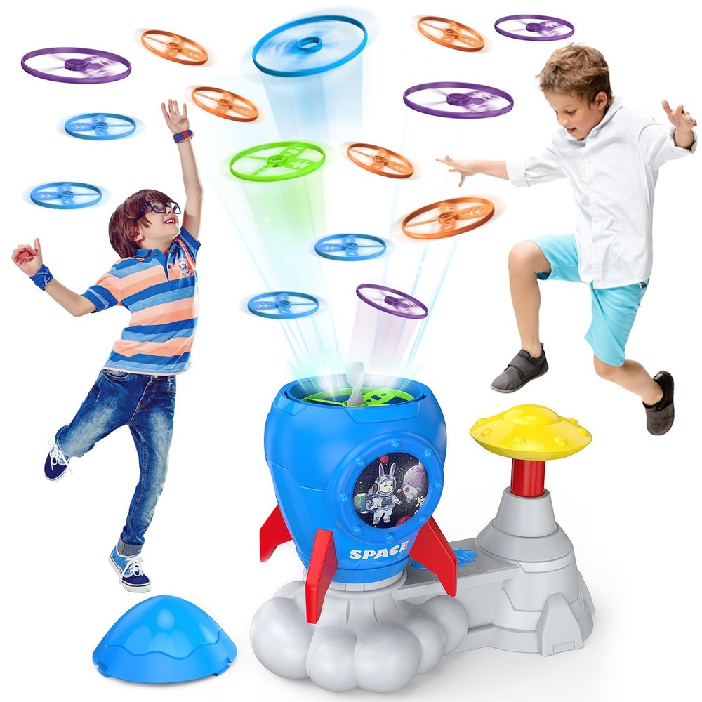 Outdoor Toys for Kids Ages 3-8: Flying Disc Launcher Toy Chasing Games - Summer Outside Yard Activities Chasing Toy for Toddlers Ages 3 4 5 6 7 8 Backyard Games Birthday Gift for Boys Girls, Blue