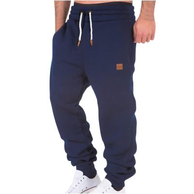 Men's Fleece Sweatpants Loose Fit Long Pants Athletic Workout Elastic Waist Yoga Pants Jogger Hiking Pants with Pockets, Large, A01_Dark Blue