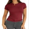 Abardsion Women Casual Raglan Sleeve Crewneck Slim T Shirts - 2026 Spring Summer Basic Activewear Going Out Tops(Burgundy, XL) view 1