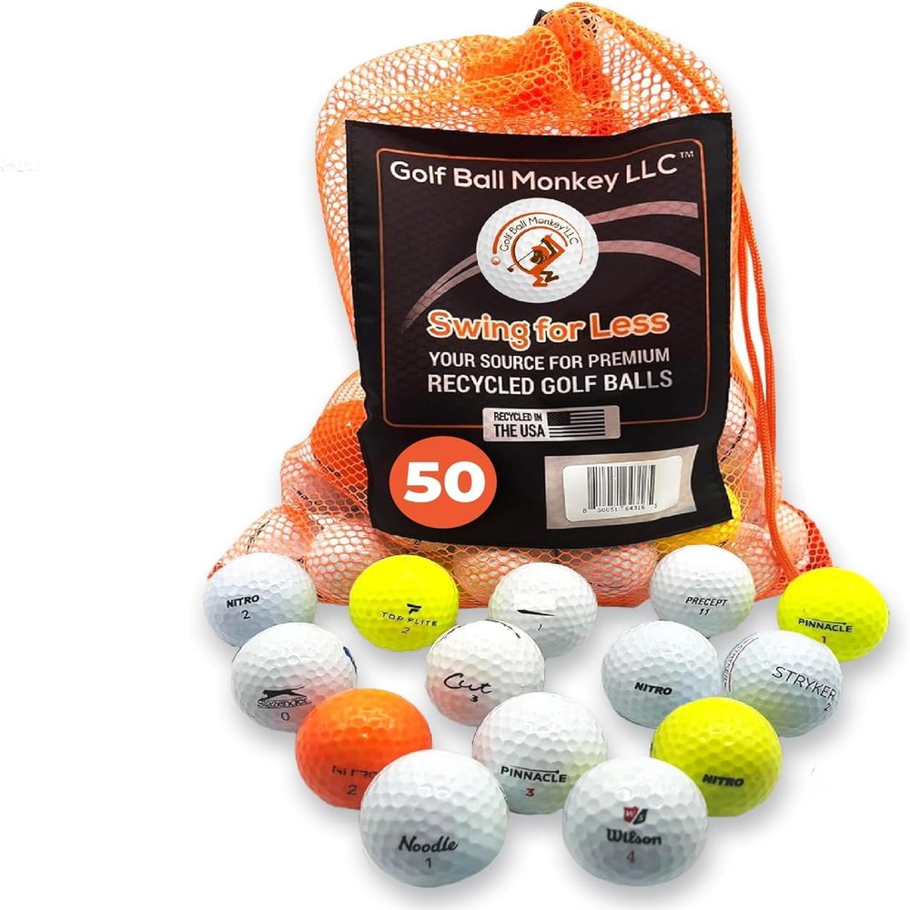 Golf Ball Monkey Cheap Value Line Series Used Golf Balls Bulk with Mesh Carrying Bag - Recycled Colored Golf Balls Mix - Store Line Series Bulk Golf Balls Recycled for Men (50-4A/Near Mint)