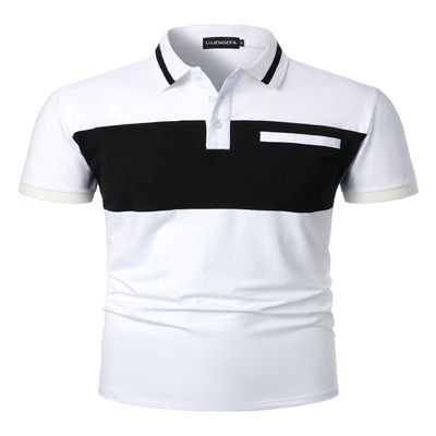 LUJENGEFA Mens Polo Shirts Short Sleeve Casual Color Block Golf Polo T Shirt Stylish Contrast Collar Cotton Tops for Men White+Black S