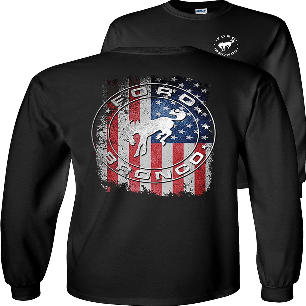 Ford Bronco USA Flag Long Sleeve Shirt-Black-3x