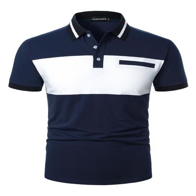 LUJENGEFA Mens Polo Shirts Short Sleeve Casual Color Block Golf Polo T Shirt Stylish Contrast Collar Cotton Tops for Men Navy Blue+White S