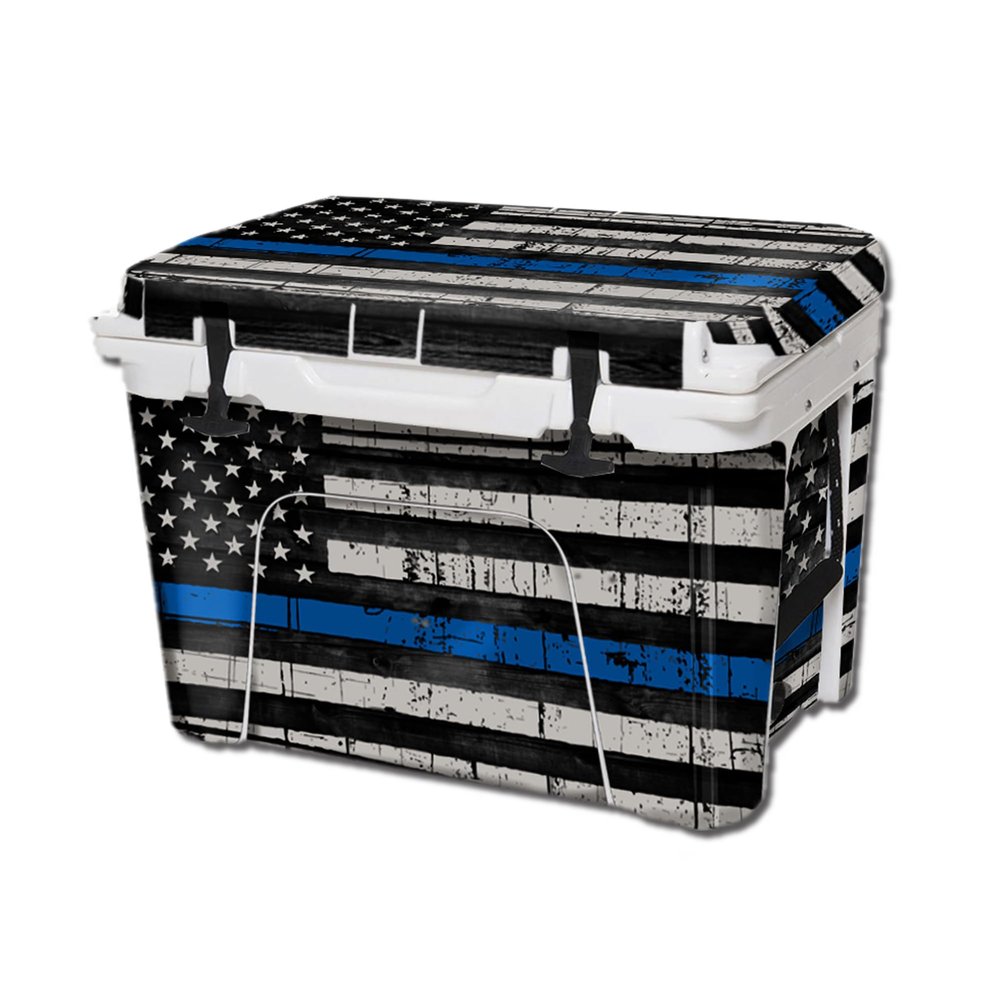 USATuff Vinyl Cooler Full Kit Compatible with YETI 45 qt Tundra | Easy Peel & Stick Application Cooler Skin Decal Wrap | Durable Pre-Cut Pieces | Made for Outdoor Use - Thin Blueline Flag