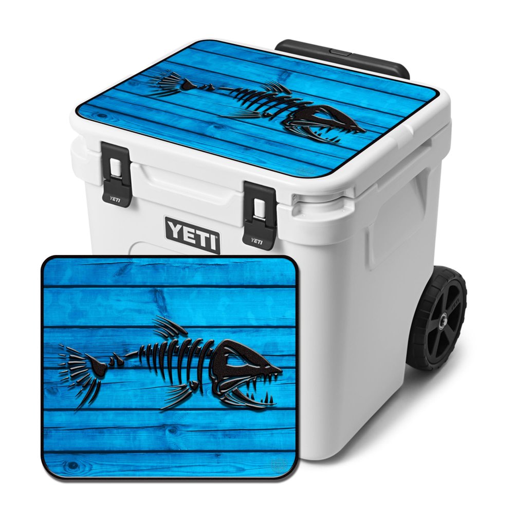 USATuff Vinyl Cooler Lid Kit Compatible with YETI 60 qt Roadie Wheeled | Easy Peel & Stick Application Cooler Skin Decal Wrap | Durable Pre-Cut Pieces | Made for Outdoor Use - Bonefish Blue