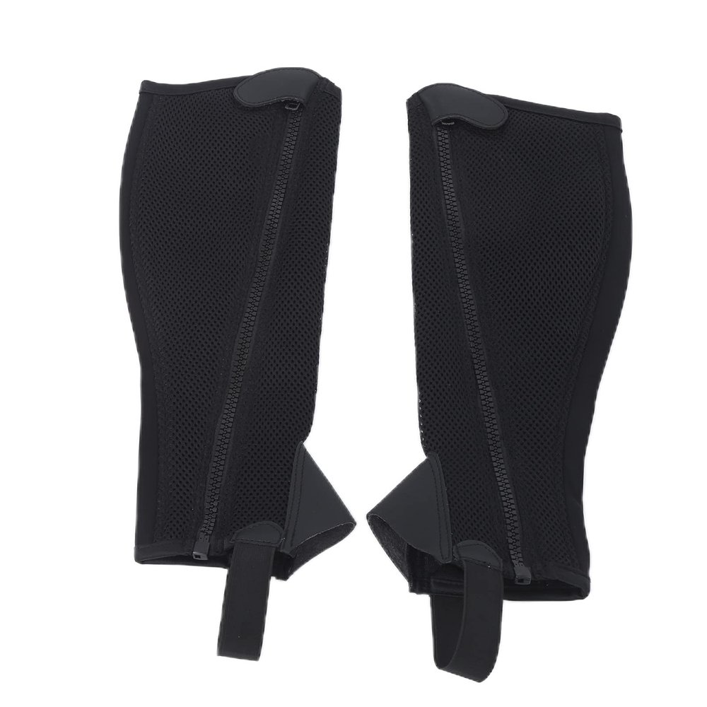 Half Chap, 2pcs Black Flexible Mesh Equestrian Half Chap Stability Premium Leather Half Chaps for Children Horse Riding Protection(CXL)