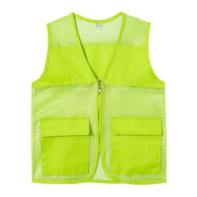 KeepRank Unisex Mesh Vest with Zipper Volunteer Activity Vest with Pockets Supermarket Team Uniform Vest (US, Alpha, One Size, Regular, Regular, Fluorescent green)