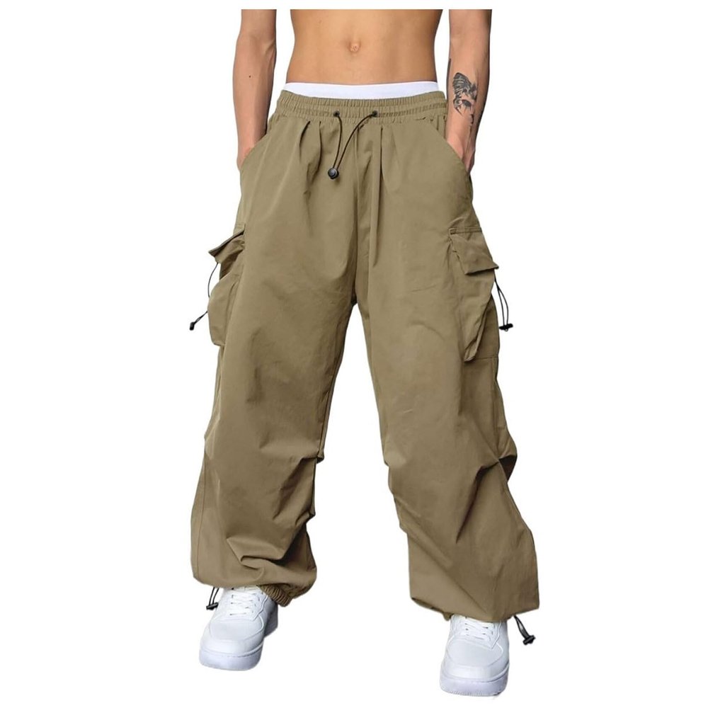 Men's Cargo Pants Sport Pants Jogger Sweatpants Casual Drawstring Work Military Tactical Outdoor Trousers with Pockets Khaki