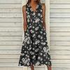 Womens Summer Design Casual Dress Fashion Floral Printed Elegant Dress Sleeveless V-Neck Long Dress with Pockets view 2