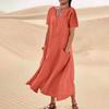 subscriptions on My Account Women's Summer Cotton Linen Long Dress Sleeveless Elegant Flowy Dresses Plus Size Loose Comfy Dress with Pockets Dresses for Women 2024 Orange S view 2