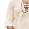 SWJGLITTR Men's V-Neck Drawstring Linen T-Shirt Cotton Lace Up Henley Short Sleeve Henleys Summer Beach Half Sleeve T Shirts (Apricot Color,Small) view 4
