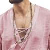 Men's V-Neck Drawstring Linen T-Shirt Cotton Lace Up Henley Short Sleeve Henleys Summer Beach Half Sleeve T Shirts (Red,X-Large) view 2