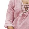 Men's V-Neck Drawstring Linen T-Shirt Cotton Lace Up Henley Short Sleeve Henleys Summer Beach Half Sleeve T Shirts (Red,X-Large) view 4