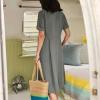 Women's Summer Casual V-Neck Button Down Shirt Dress Solid Short Sleeve Cotton Linen Sundress Plus Size Maxi Dress view 3