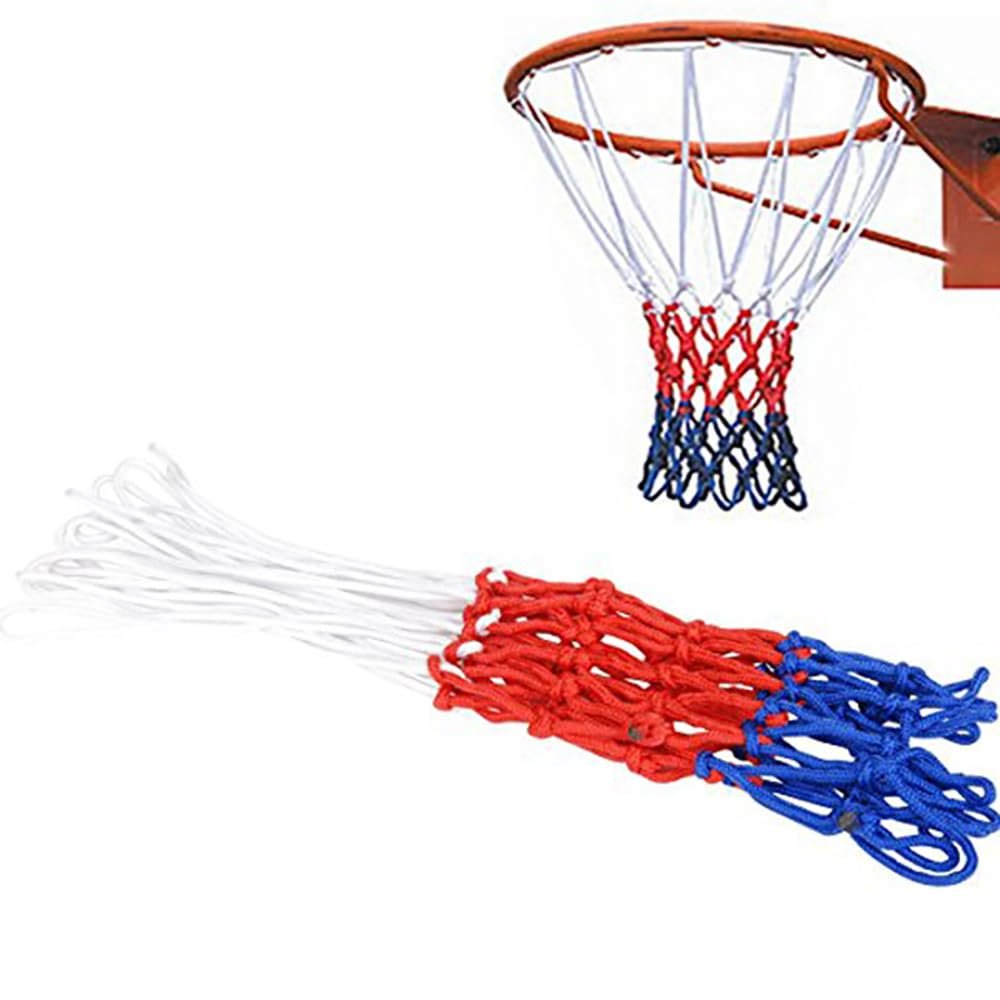 TopHomer Basketball Net Replacement Thickening Heavy Duty Basketball Net All Weather Anti Whip Fits Standard Indoor or Outdoor (Red White Blue)