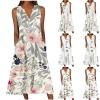 Womens Summer Design Casual Dress Fashion Floral Printed Elegant Dress Sleeveless V-Neck Long Dress with Pockets view 1