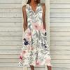 Womens Summer Design Casual Dress Fashion Floral Printed Elegant Dress Sleeveless V-Neck Long Dress with Pockets view 2