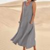 SMIDOW Women's Summer Cotton Linen Long Dress Sleeveless Elegant Flowy Dresses Plus Size Loose Comfy Dress view 2