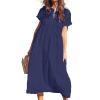 Akivide Womens Summer Cotton Linen V Neck Maxi Dress Casual Short Sleeve Loose Plus Size Solid Flowy Beach Long Tshirt Dress 2024 view 1