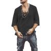 SWJGLITTR Men's V-Neck Drawstring Linen T-Shirt Cotton Lace Up Henley Short Sleeve Henleys Summer Beach Half Sleeve T Shirts (Black,5X-Large) view 1