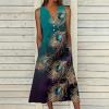 Womens Summer Design Casual Dress Fashion Floral Printed Elegant Sundress Sleeveless V-Neck Long Dress with Pockets view 2