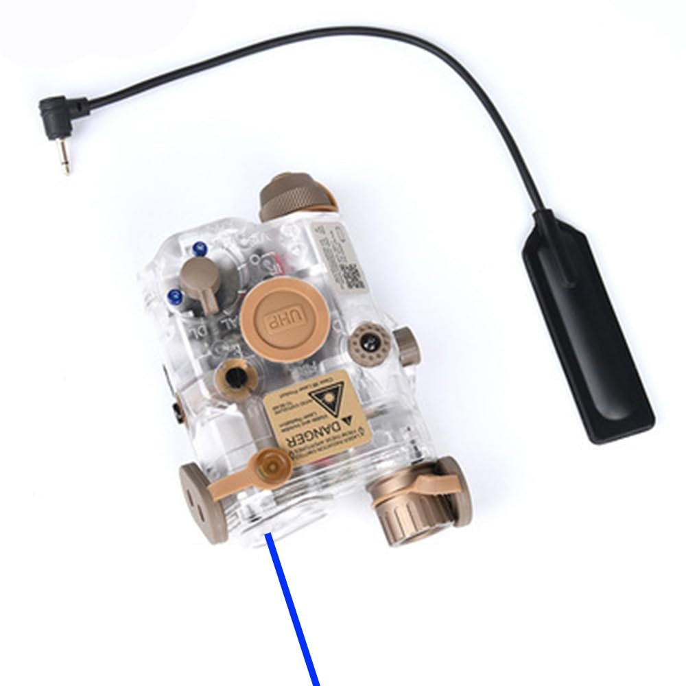 Plastic LA-C-PEQ15 Box Laser Sights,Box Laser Indicator,Transparent Version,with IR Laser+Red/Green/Blue Laser Sight+Flashlight Whitelight LED,with Pressure Switch,Fit 20mm Rail (Blue Laser DE)