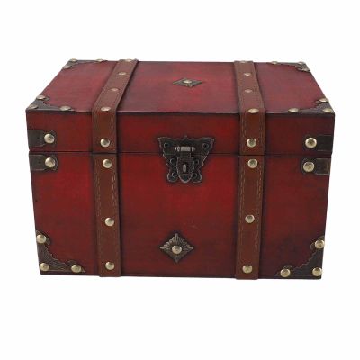 Wnvivi Vintage Wooden Storage Box,Antique Decorative Treasure Chest Box,Exquisite Jewelry Storage Box Container with Lock for Necklace Earrings Rings(Red)