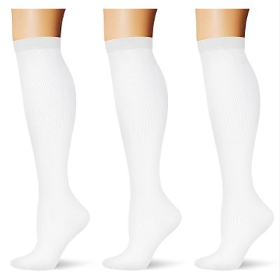 Saniripple (3 pairs) Compression Socks 20-30 mmHg Long Knee High Socks for Women and Men 3 White XS