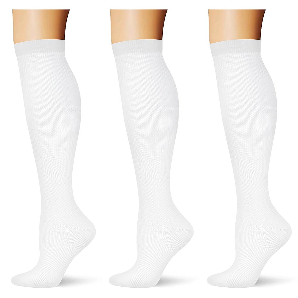 Saniripple (3 pairs) Compression Socks 20-30 mmHg Long Knee High Socks for Women and Men 3 White XS