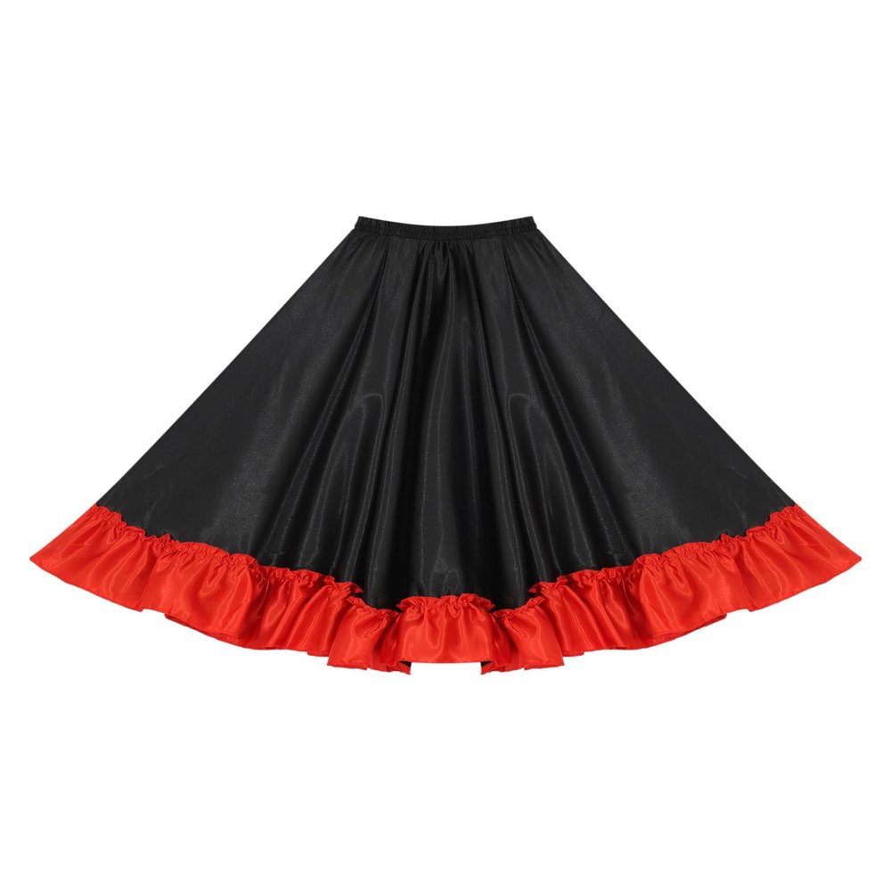 Manyakai Girls Spanish Bull Dance Skirt Black Red Ruffles Layers Satin Long Skirt Flamenco Ballroom Dancewear Costume 360 Dark 3-4 Years