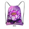 Chrysm Drawstring Backpack String Zipper Purple Lotus Bag For Yoga Gym Swimming Travel Fitness Sports Sackpack, Black view 3