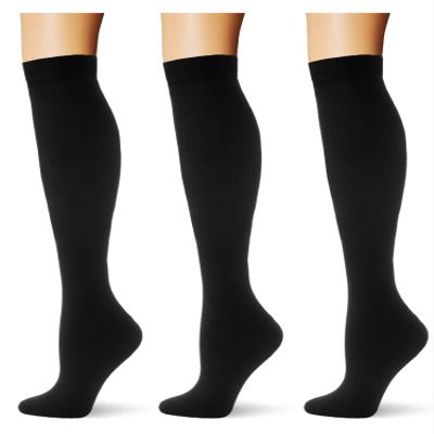 Saniripple (3 pairs) Compression Socks 20-30 mmHg Long Knee High Socks for Women and Men 3 Black XS