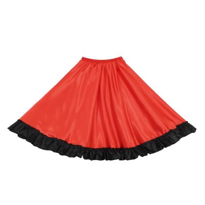 Hansber Girls Full Circle Spanish Bull Dance Skirt Big Swing Flamenco Costume Ballroom Dancewear Performing Dress Red180 4-5 Years