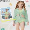 Floral Bathing Suit for Girls Purple Girls Taniki Swim Suits 8-10 with Cover Up Kimono view 3